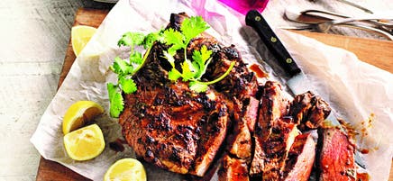Barbecued butterflied lamb with carrot salad
