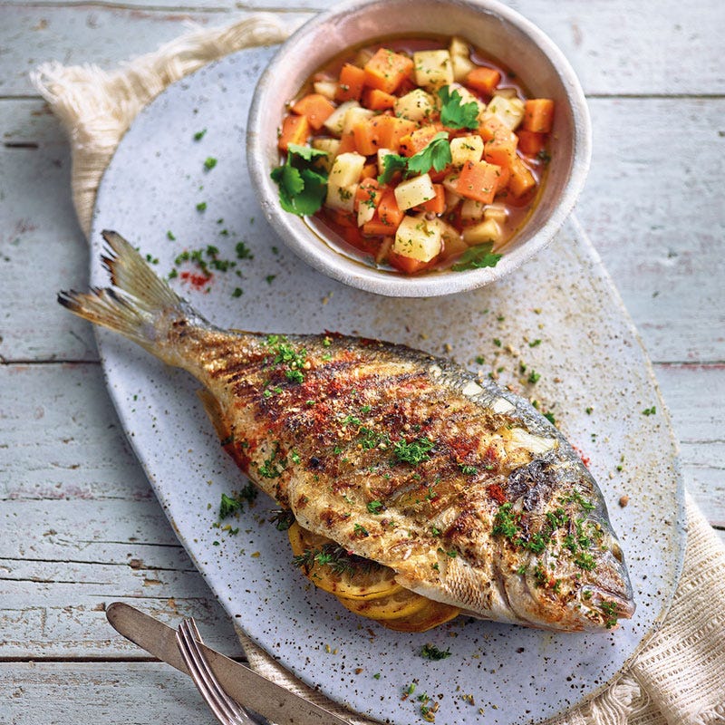 Gegrillte Dorade mit Wurzelgemüse