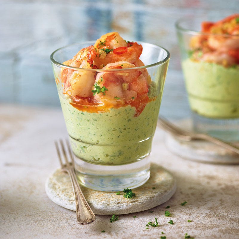 Feurige Garnelen mit Frischkäse-Avocado-Creme
