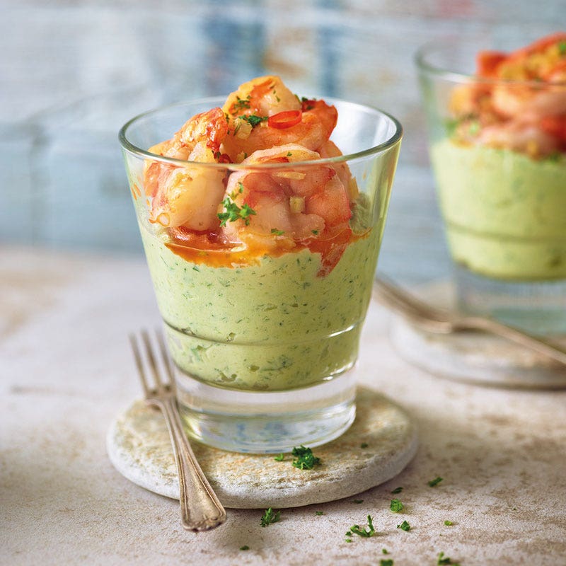 Feurige Garnelen mit Frischkäse-Avocado-Creme