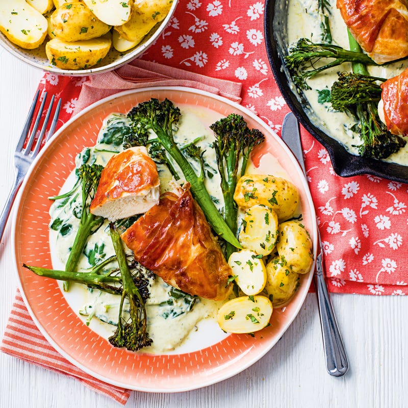 Photo of Prosciutto-wrapped chicken with pesto & cheese sauce by WW