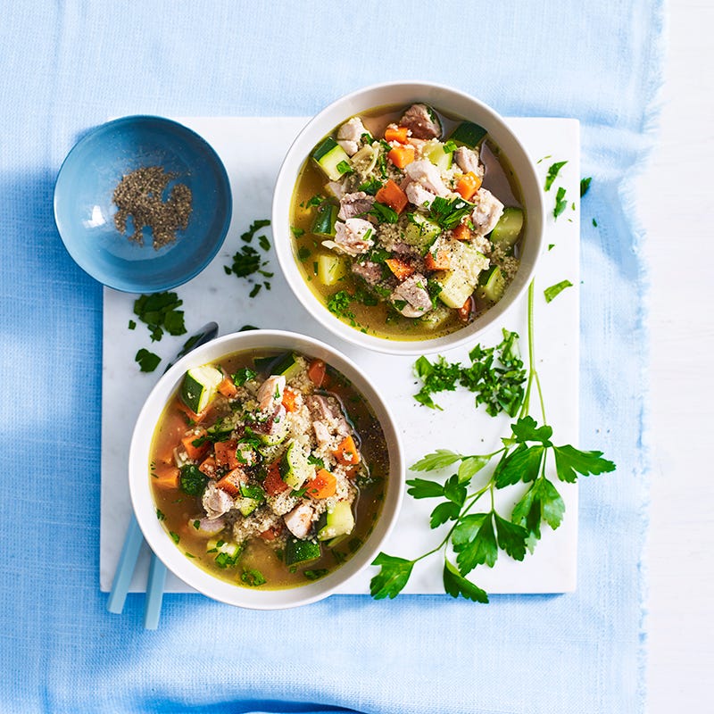 Middle Eastern style chicken, cracked wheat and parsley soup