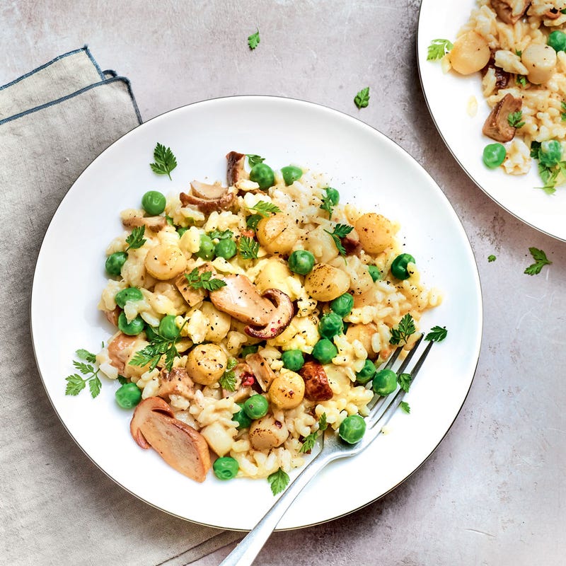 Risotto au crémant, cèpes et pétoncles