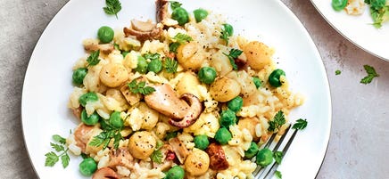 Risotto au crémant, cèpes et pétoncles