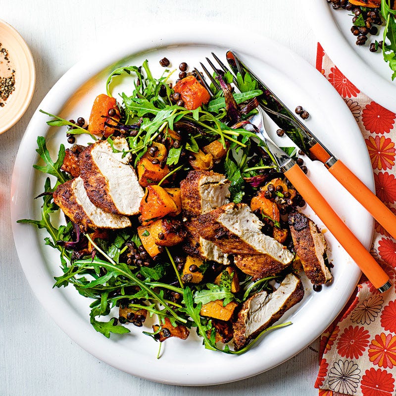 Linsen-Kürbis-Salat mit Pute