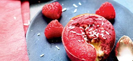 Moelleux de framboises au cœur de chocolat blanc
