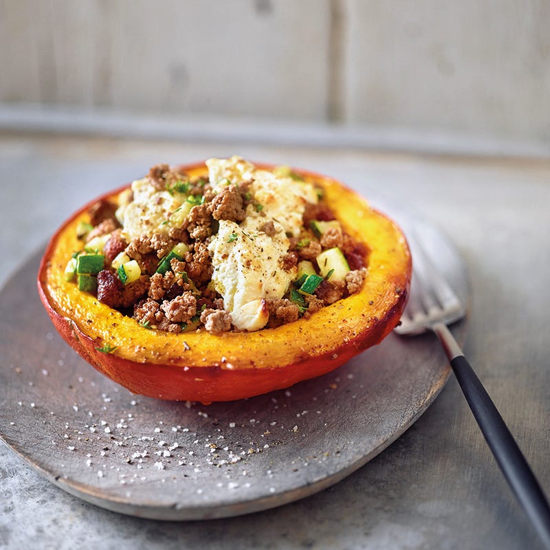 Gevulde hokkaidopompoen uit de oven