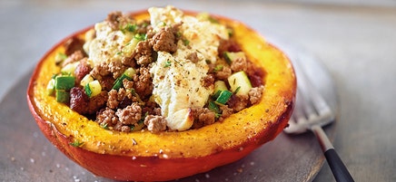 Gevulde hokkaidopompoen uit de oven