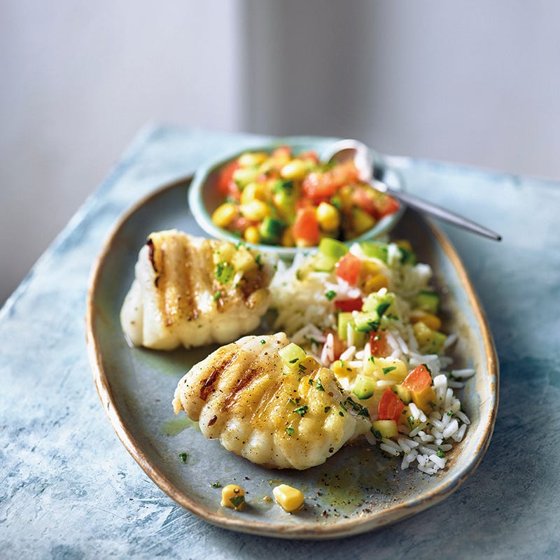 Zeeduivel met maïs-mangosalsa