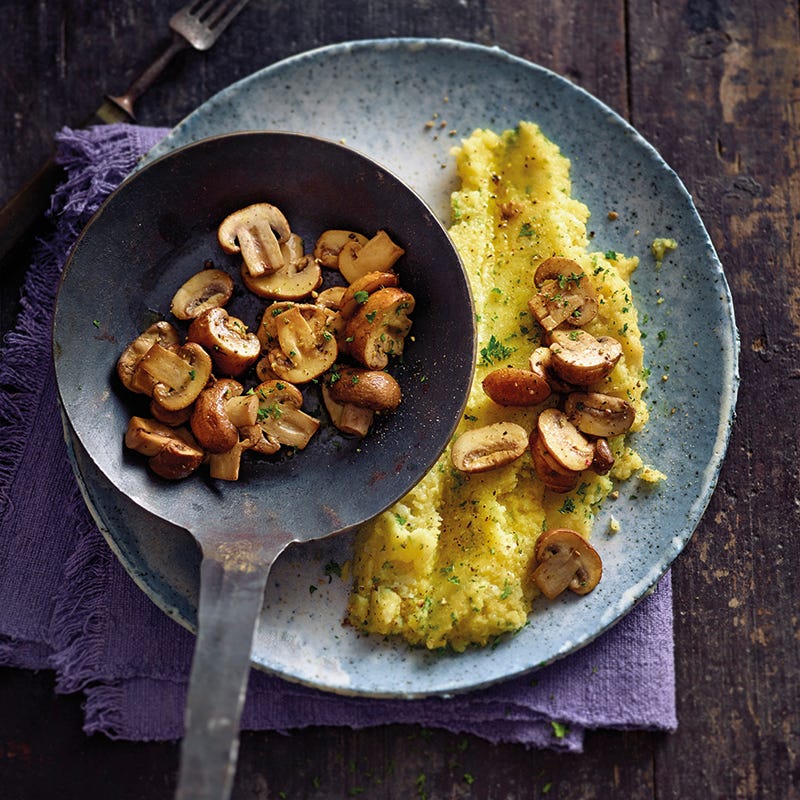 Bloemkoolpolenta met gebakken champignons