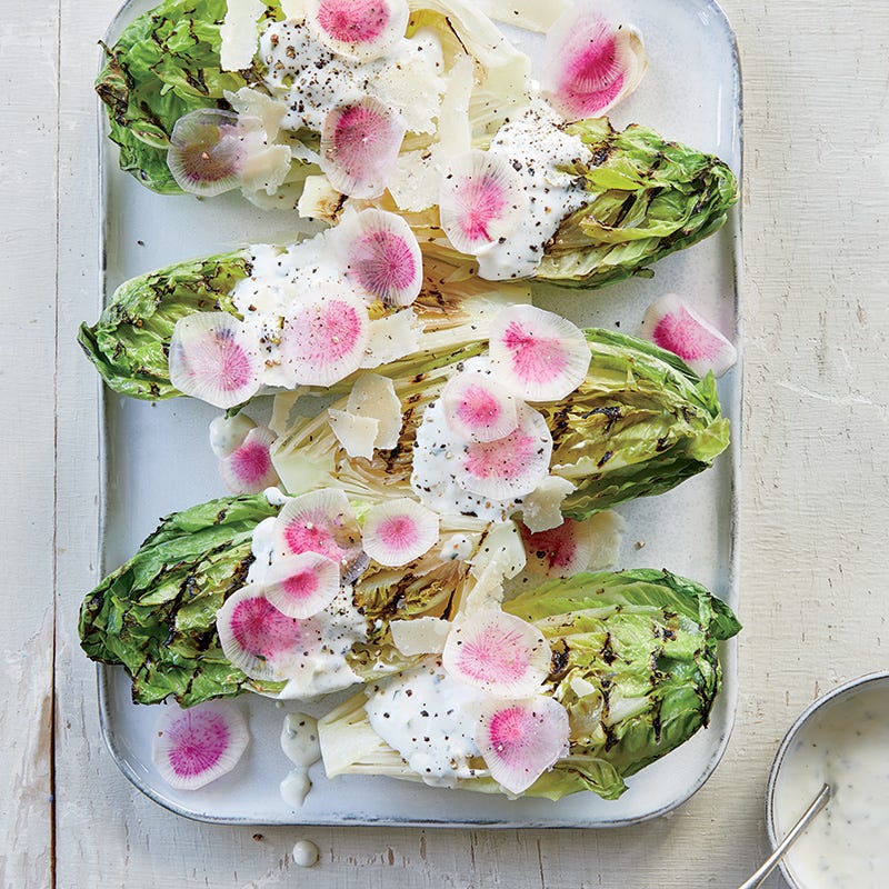Photo of Grilled Little Gem Lettuces with Buttermilk Dressing and Parmesan by WW