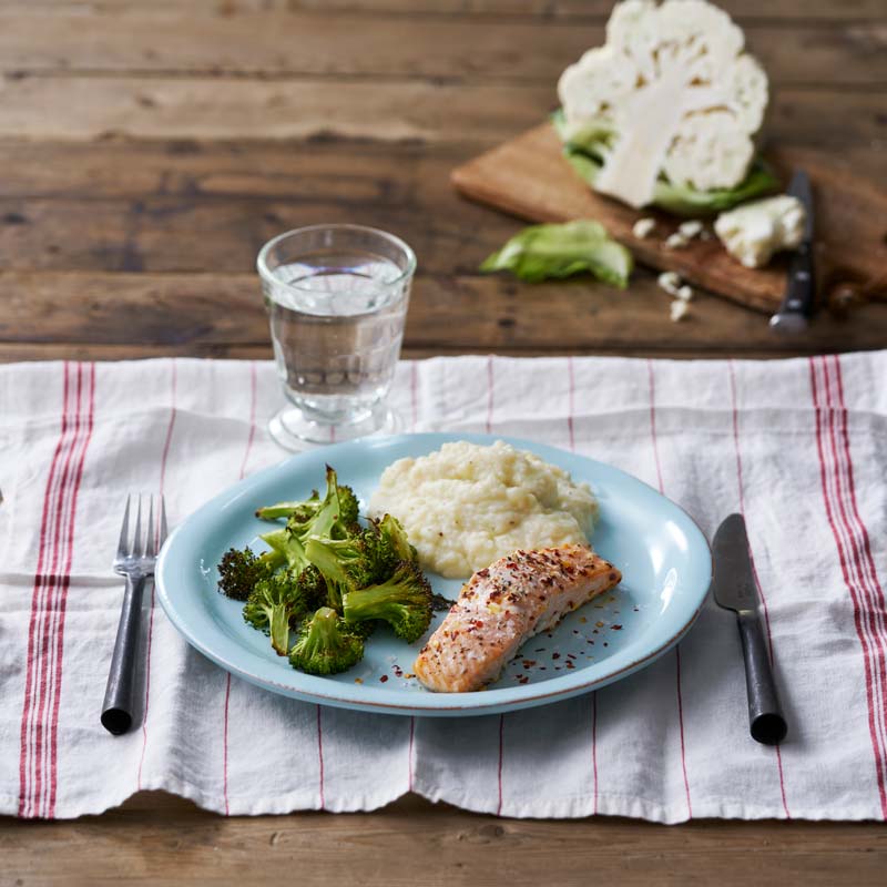 ViktVäktarna - Stekt lax med blomkål- och parmesanmos