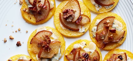Roasted pear and blue cheese polenta bites