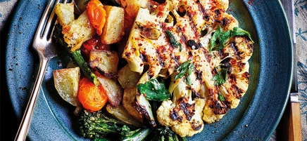 Garlic cauliflower steaks with roast veg
