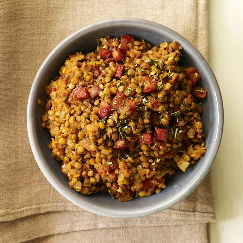 Photo de Salade tiède de lentilles à la pancetta, aux tomates et au romarin par WW