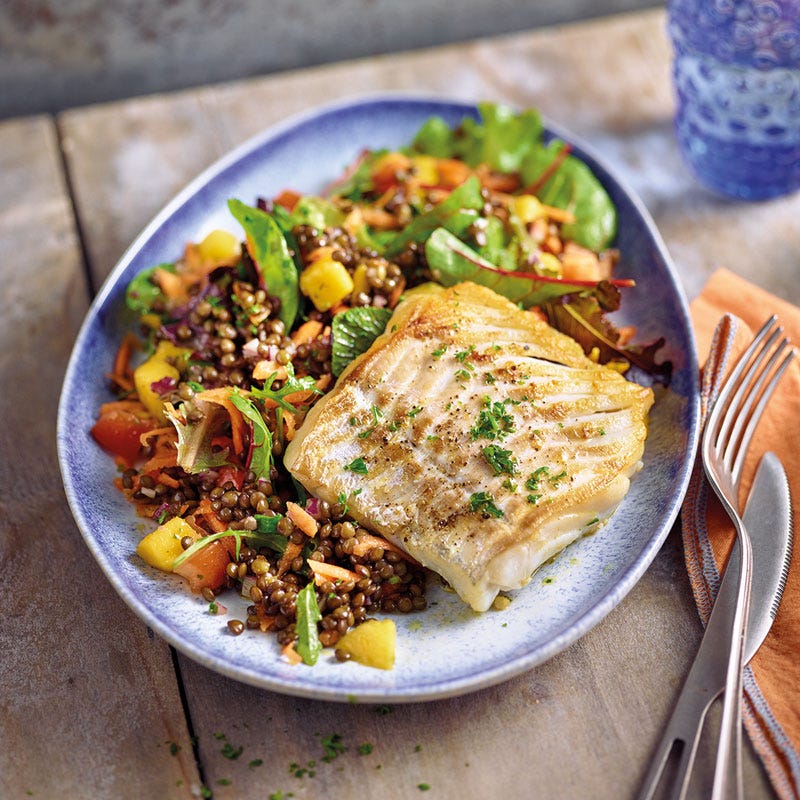 Warmer Linsensalat mit Kabeljau