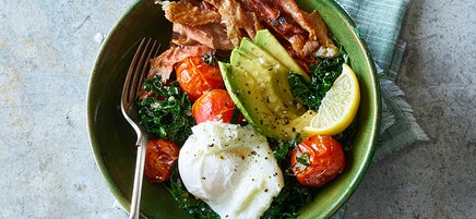 Egg-and-prosciutto breakfast bowls with tender greens
