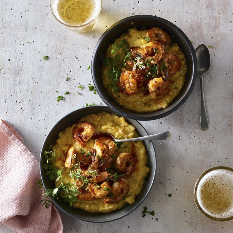 Spicy shrimp with creamy cheese grits