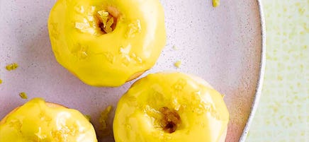 Baked yoghurt, honey and lemon doughnuts with citrus glaze