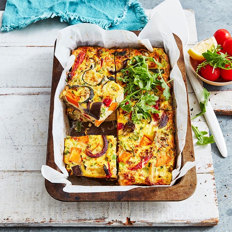 Spice roasted vegetable and cottage cheese frittata