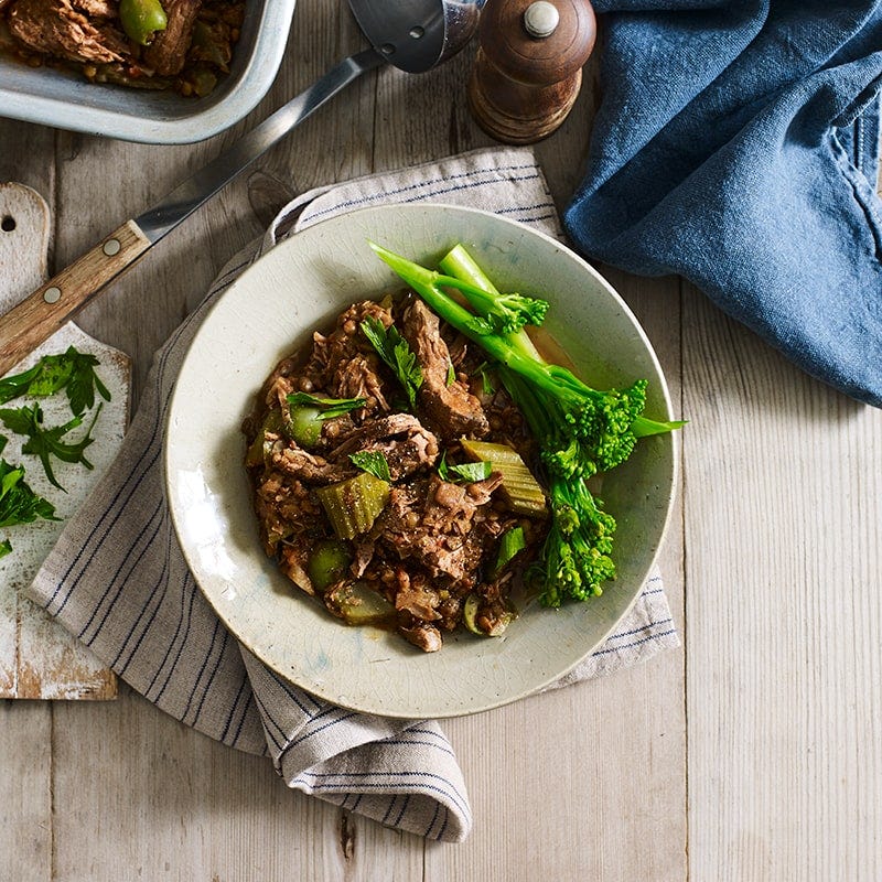 Slow-cooked lamb and lentils with olives
