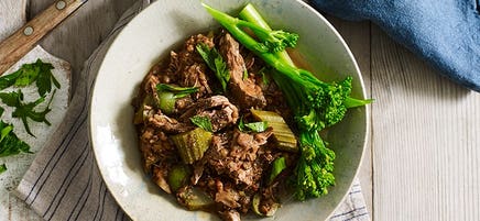 Slow-cooked lamb and lentils with olives