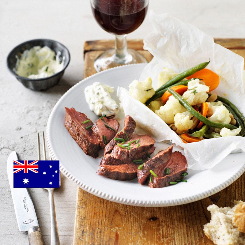 Kangourou et petits légumes en papillote