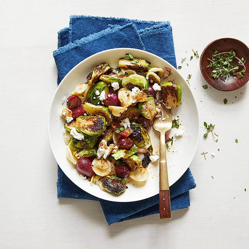 Orecchiette with roasted Brussels sprouts and grapes