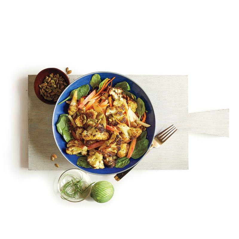 Roasted cauliflower & apple salad with pepitas & curry-lime vinaigrette