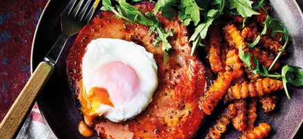 Gammon, egg & butternut squash chips