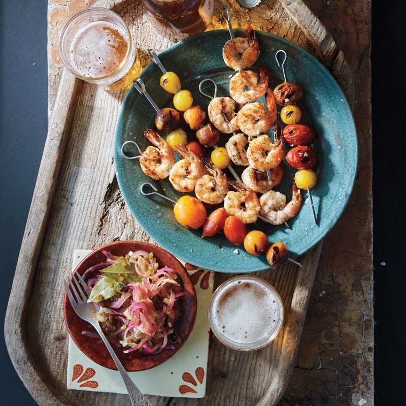 Shrimp-and-tomato kebabs with jalapeño
