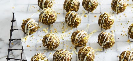 Anna’s lemon and pistachio matcha bliss balls