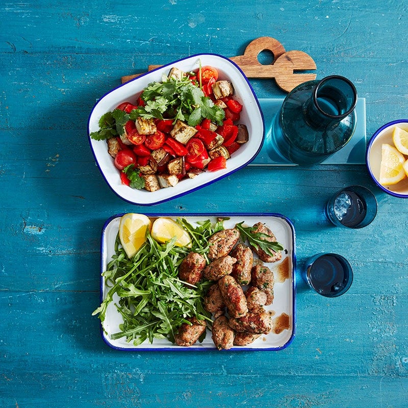 Turkey koftas with roasted vegetable salad