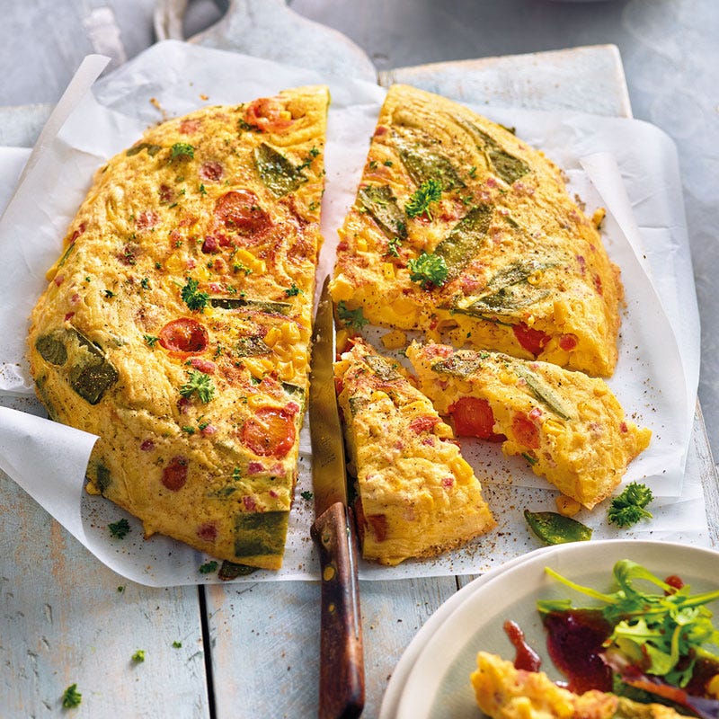 Spätzli-Gemüse-Tortilla mit Schinken / Spätzle-Gemüse-Tortilla mit Schinken