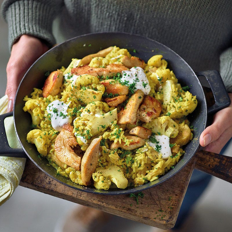 Curry-Reis-Pfanne mit Pouletbrust / Curry-Reis-Pfanne mit Hähnchenbrust