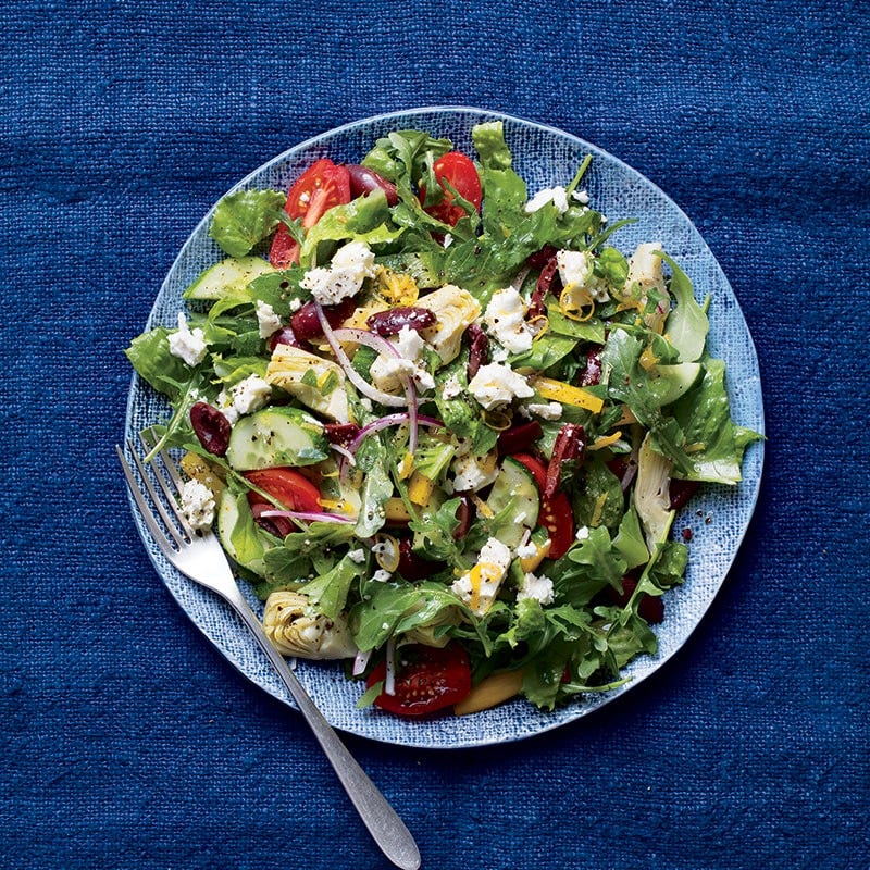 Greek salad with feta and artichokes