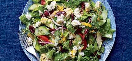 Greek salad with feta and artichokes