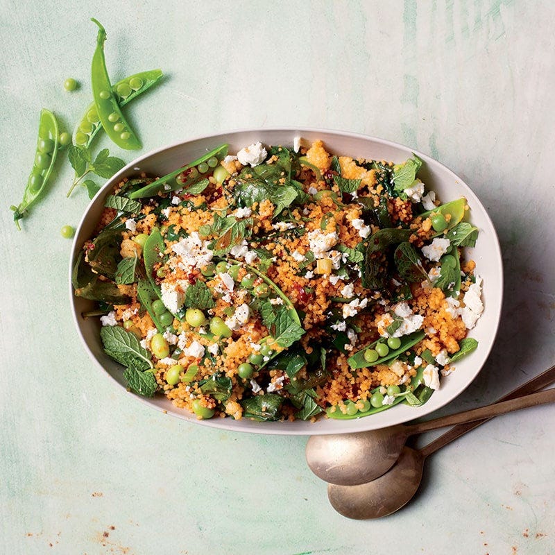 Edamame and couscous salad with feta