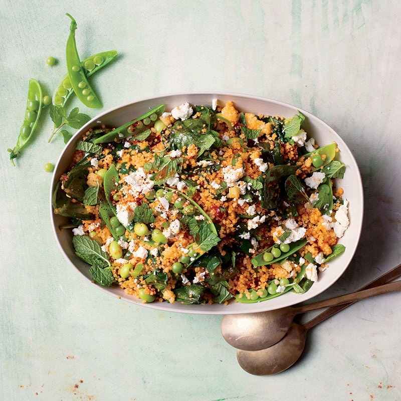 Edamame and couscous salad with feta