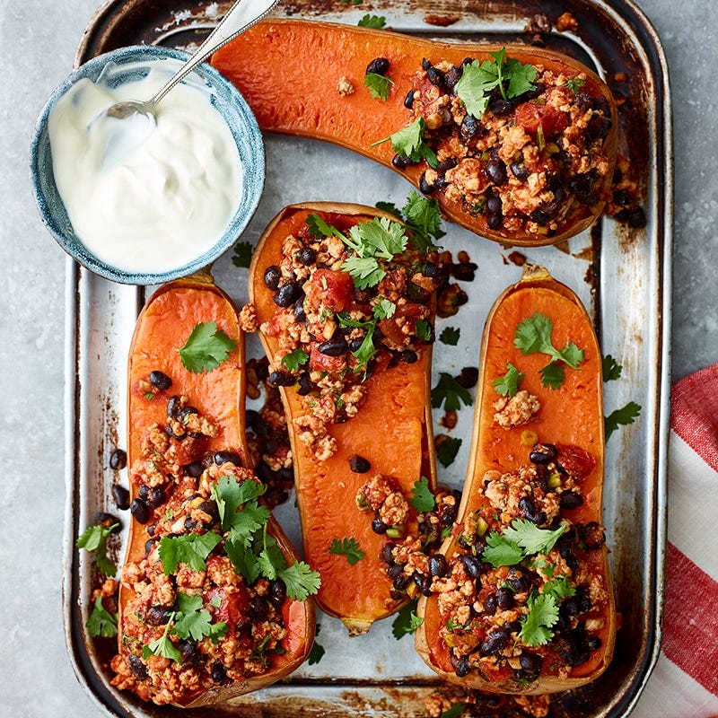 Turkey stuffed roasted pumpkin