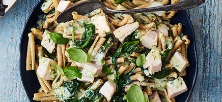 Chicken with pesto pasta