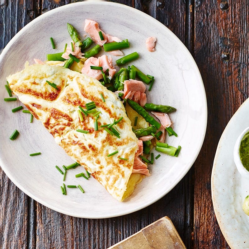 Salmon, asparagus and chive omelette