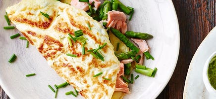 Salmon, asparagus and chive omelette