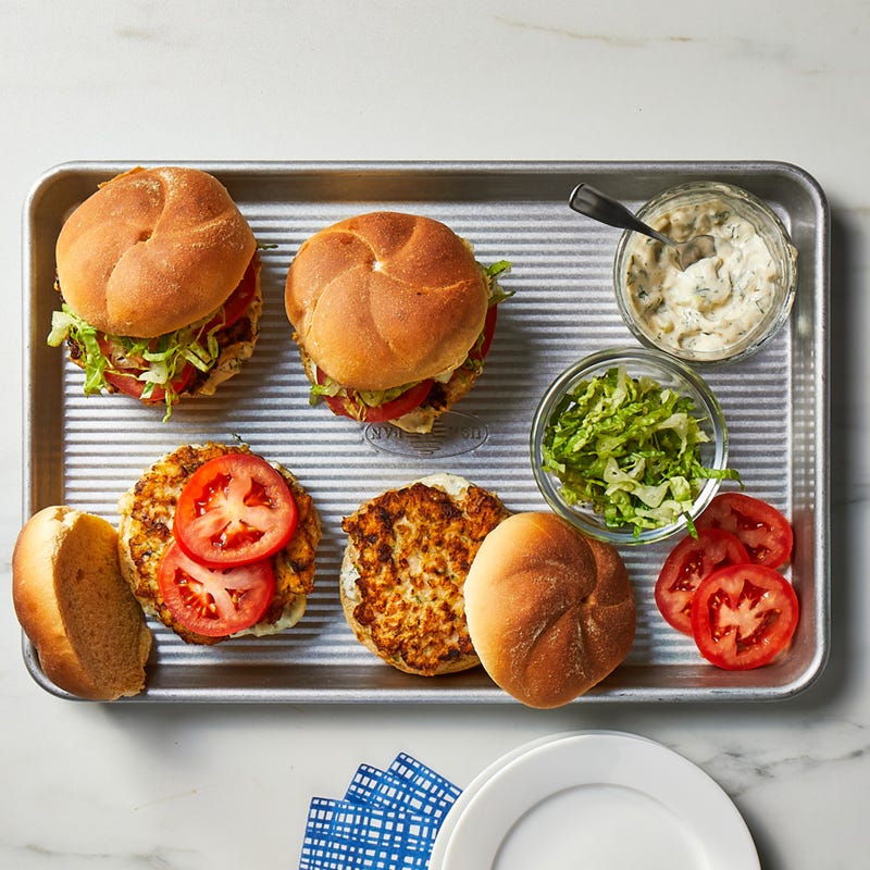 Shrimp burgers with jalapeño tartar sauce