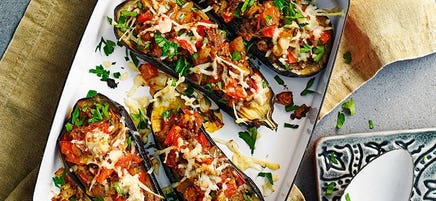 Moroccan beef-stuffed eggplants