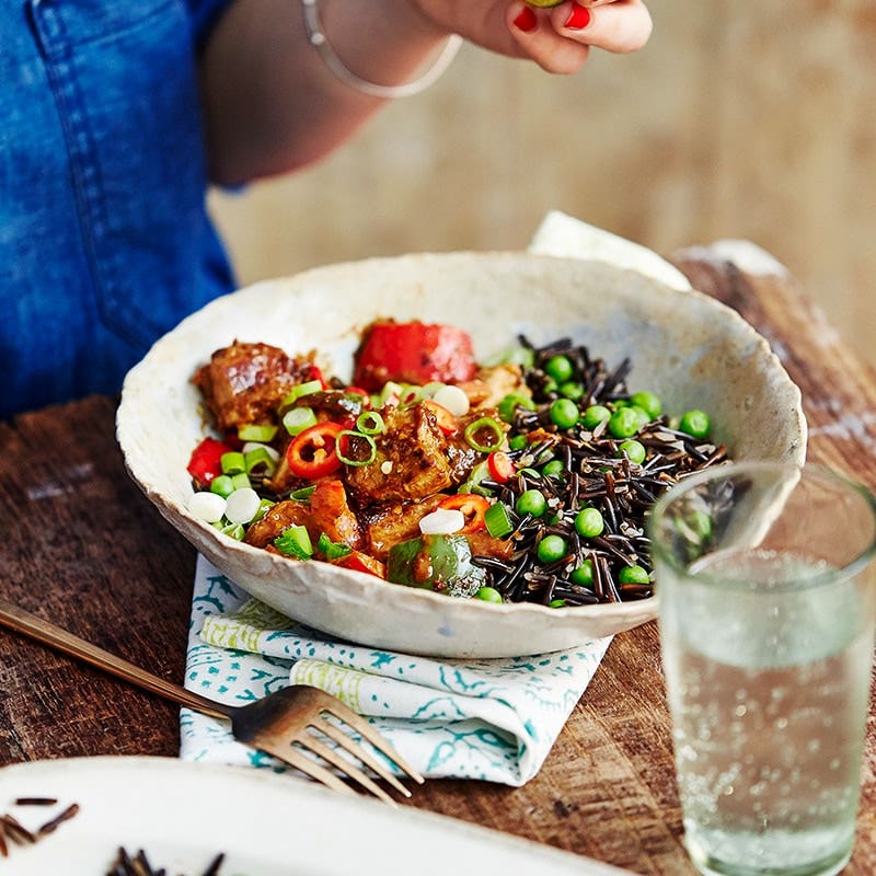 Peanut pork with wild rice