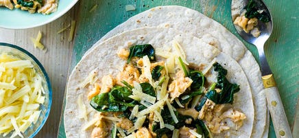 Scrambled egg & spinach wraps