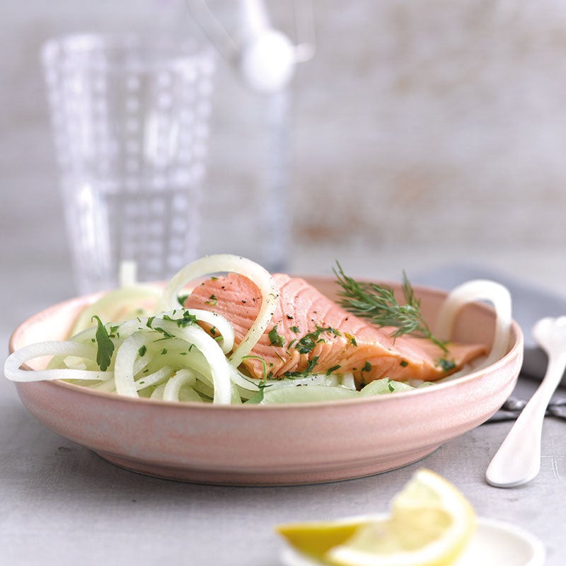Kohlrabinudeln mit Lachs und Petersiliensauce Rezept | WW Deutschland Kohlrabinudeln mit Lachs und Petersiliensauce Rezept | WW Deutschland