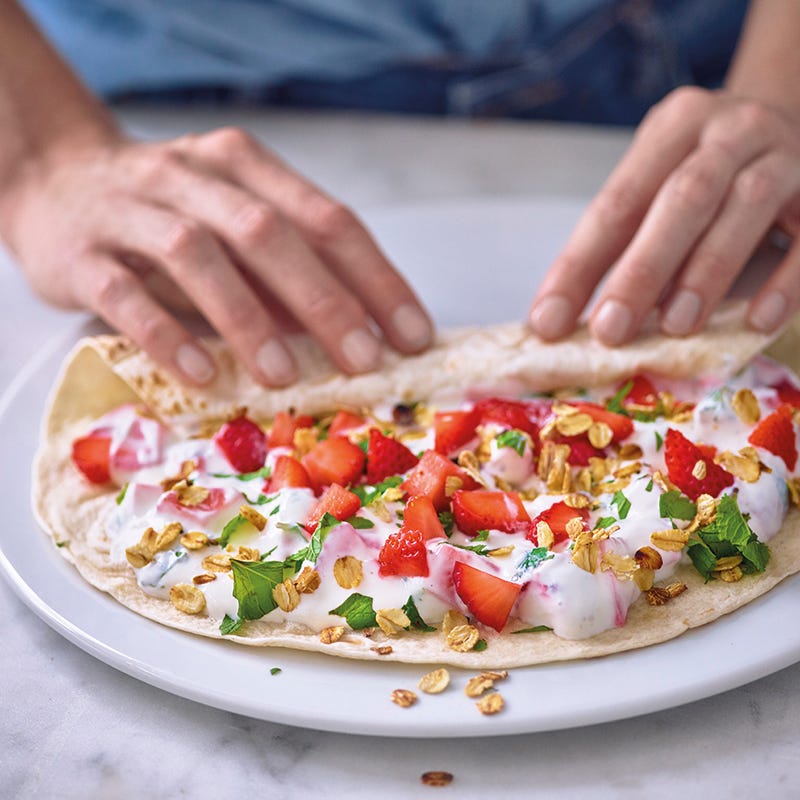 Ontbijtwrap met aardbeien