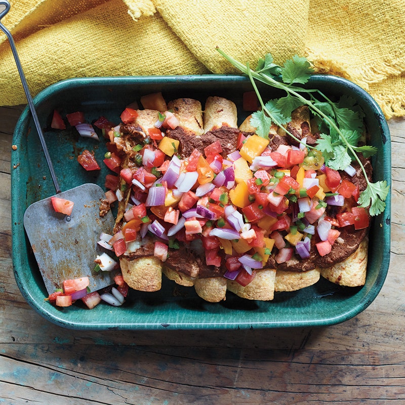 Bean, cheese, and poblano enchiladas